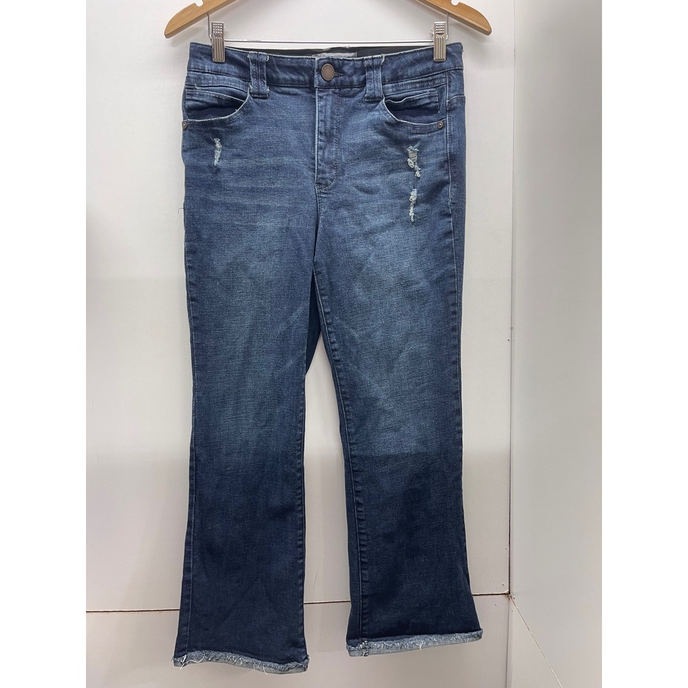 Democracy Ab Technology Womens Blue Distressed Kick Flare Jeans Size 8 Raw Hem